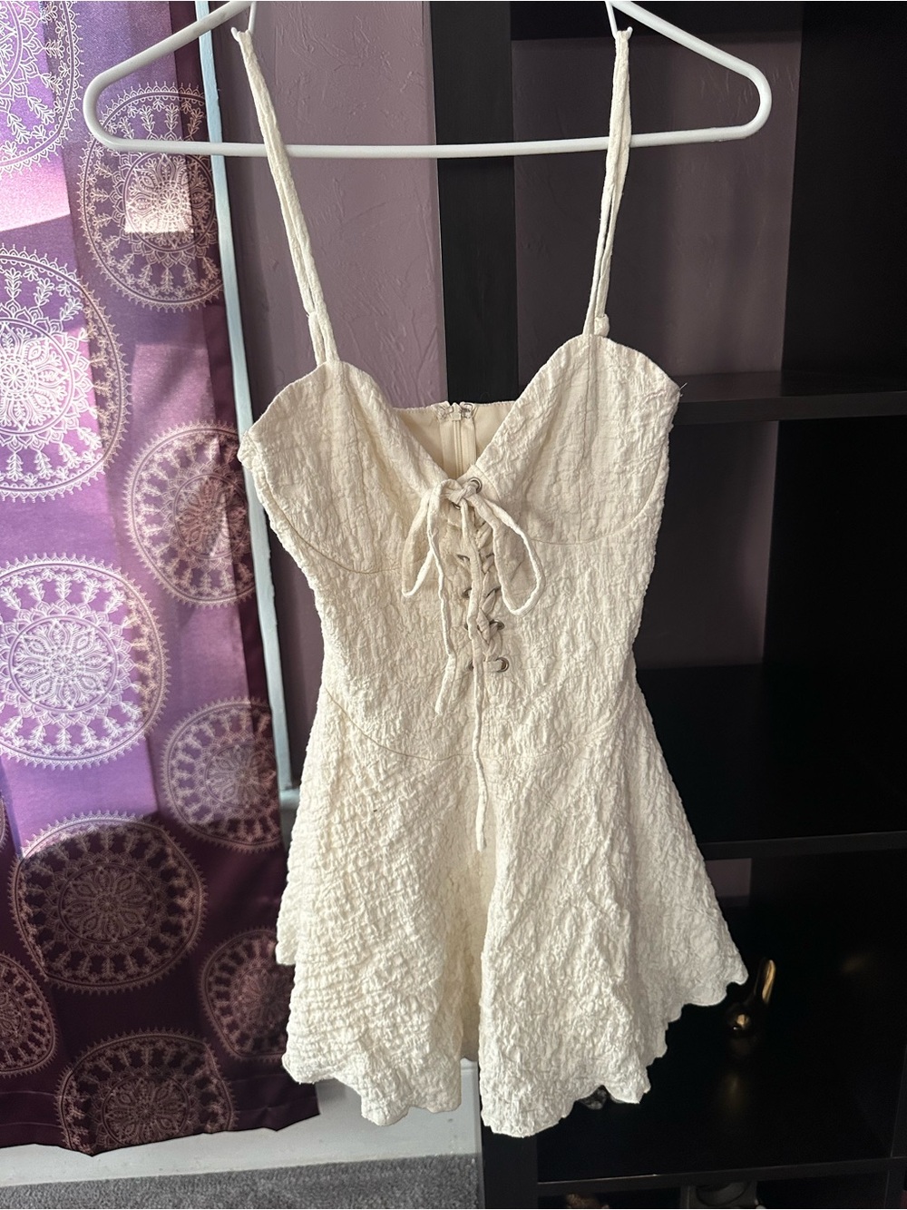 Forever 21 Ivory Lace-Up Textured Romper